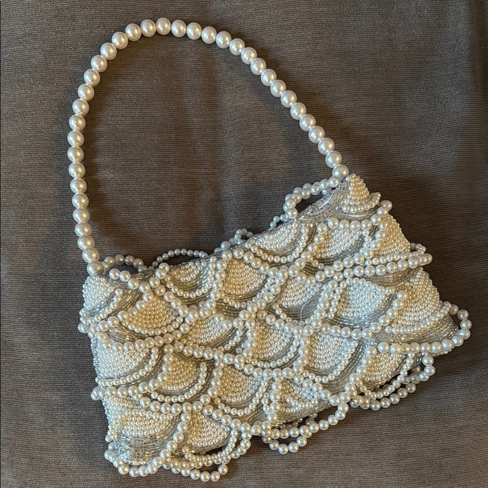 Elegant Pearl-Embellished White Handbag